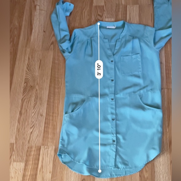 Lush Blush long sleeve size small Button Down Shirt Dress Career tunic turquoise - Picture 6 of 9